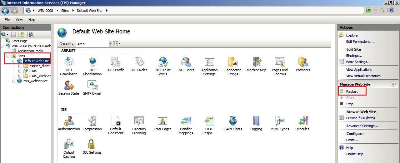 Restarting RAIS website - Restarting Internet Information Service (IIS ...
