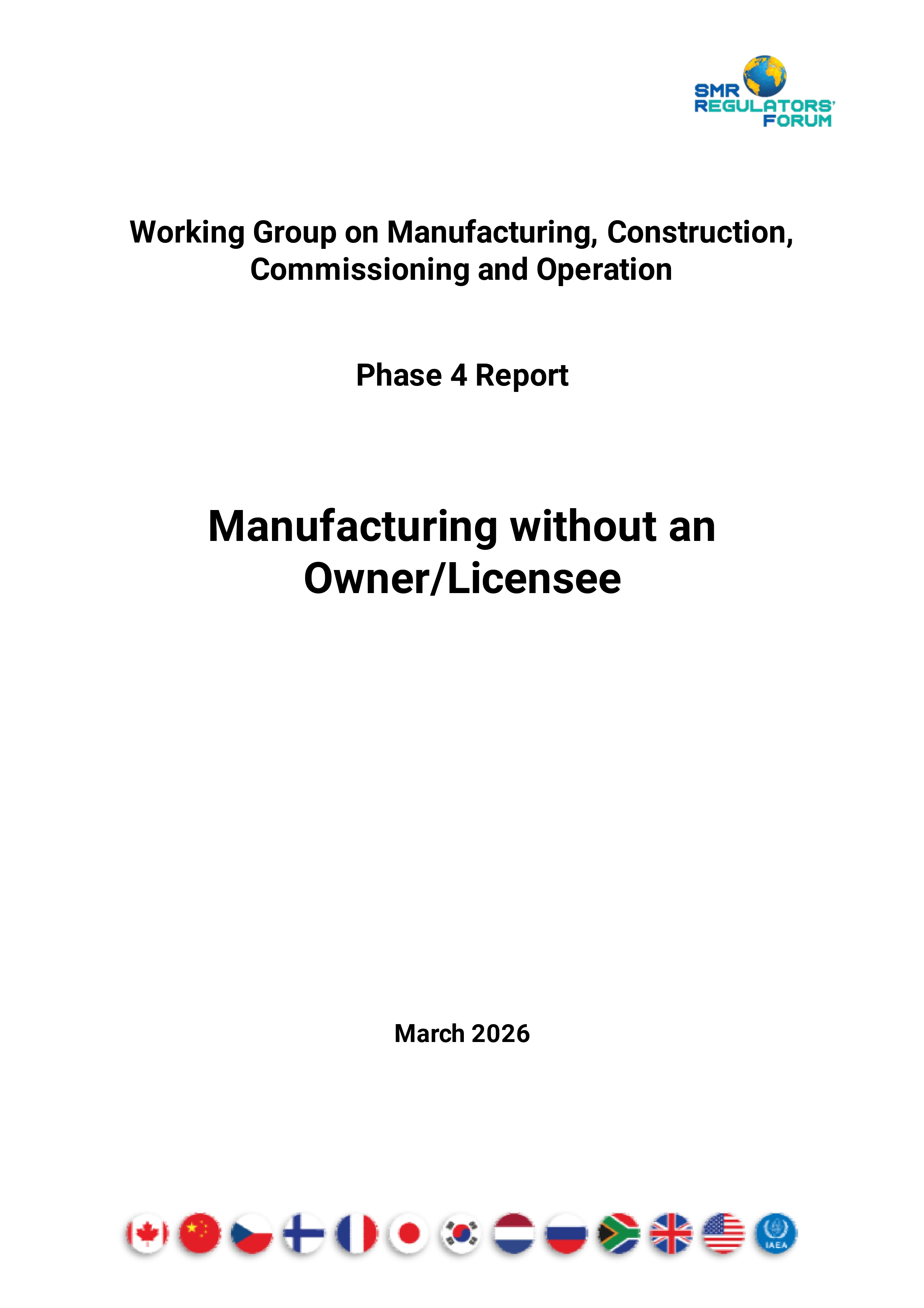 Cover page of the SMR RF Phase 4 Report on Manufacturing without an Owner/Licensee